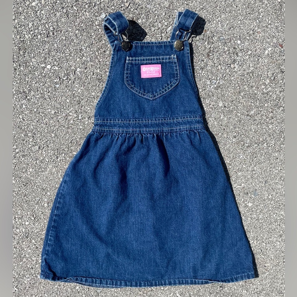 OshKosh B’Gosh Dark Denim Vtg 1990s Jean Elastic Back Dress Youth Size (6X)